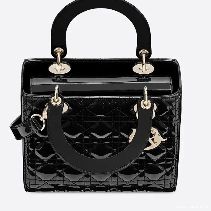Cheap Medium Cannage Black Patent Calfskin Lady Dior Bag Gold 0323 Hot Sale